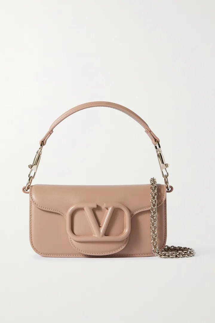 Valentino Garavani - Valentino Garavani Vlogo Textured-leather Shoulder Bag - Neutrals