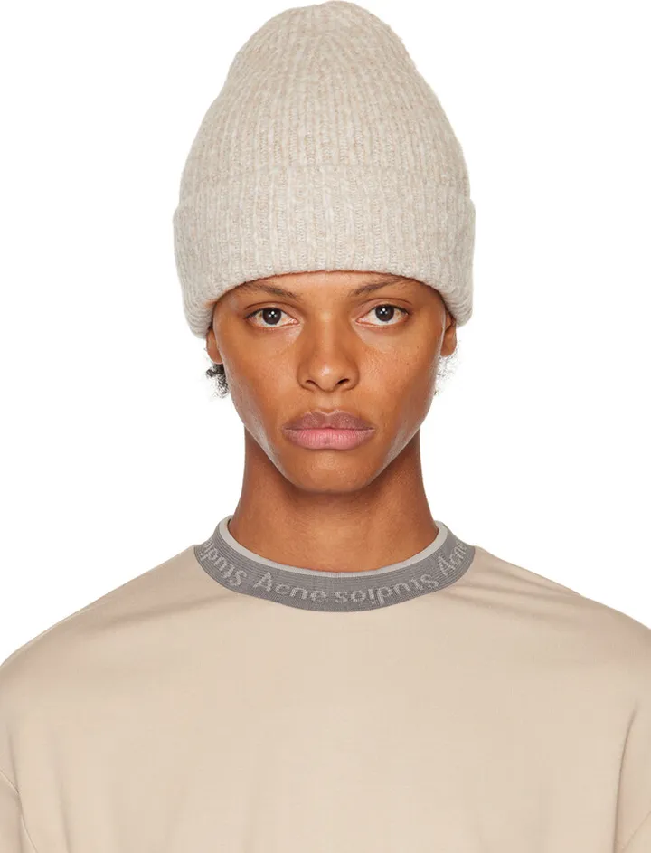 Acne Studios Off White Ribbed Beanie