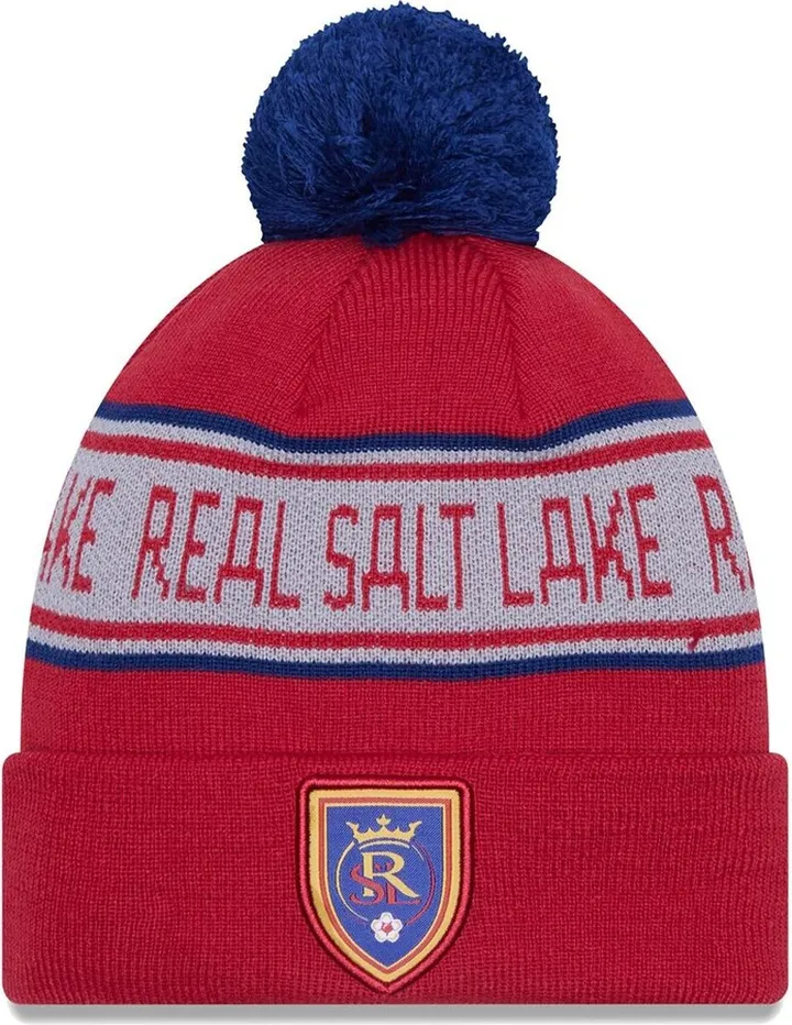 Men's New Era Red Real Salt Lake Repeat Cuffed Knit Hat with Pom