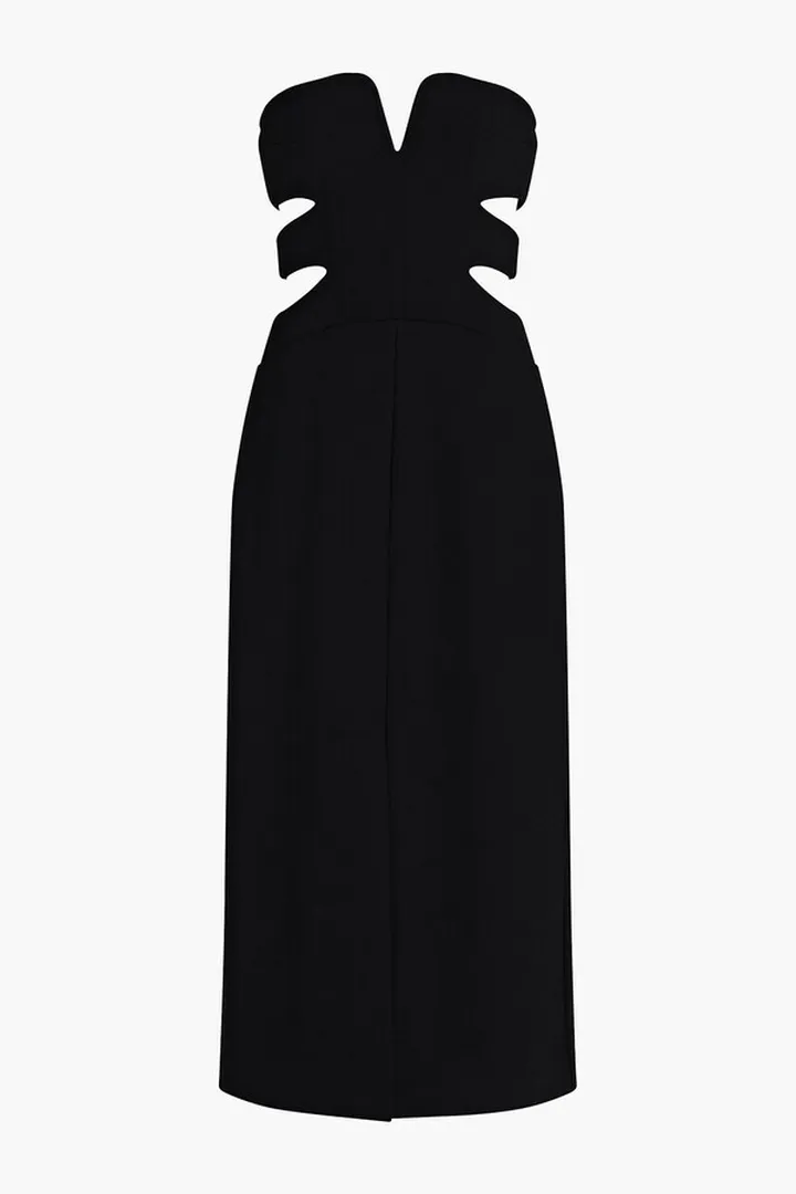 Strapless cutout grain de poudre midi dress