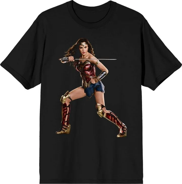 Justice League Movie Wonder Woman Character Pose Men’s Black T-shirt-Small