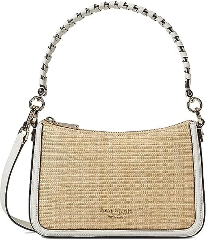 Kate Spade New York Hudson Woven Straw Medium Convertible Crossbody (Cream Multi) Handbags