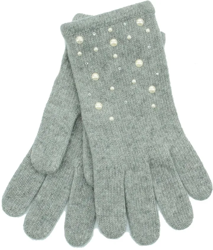 Imitation Pearl Embellished Cashmere Gloves