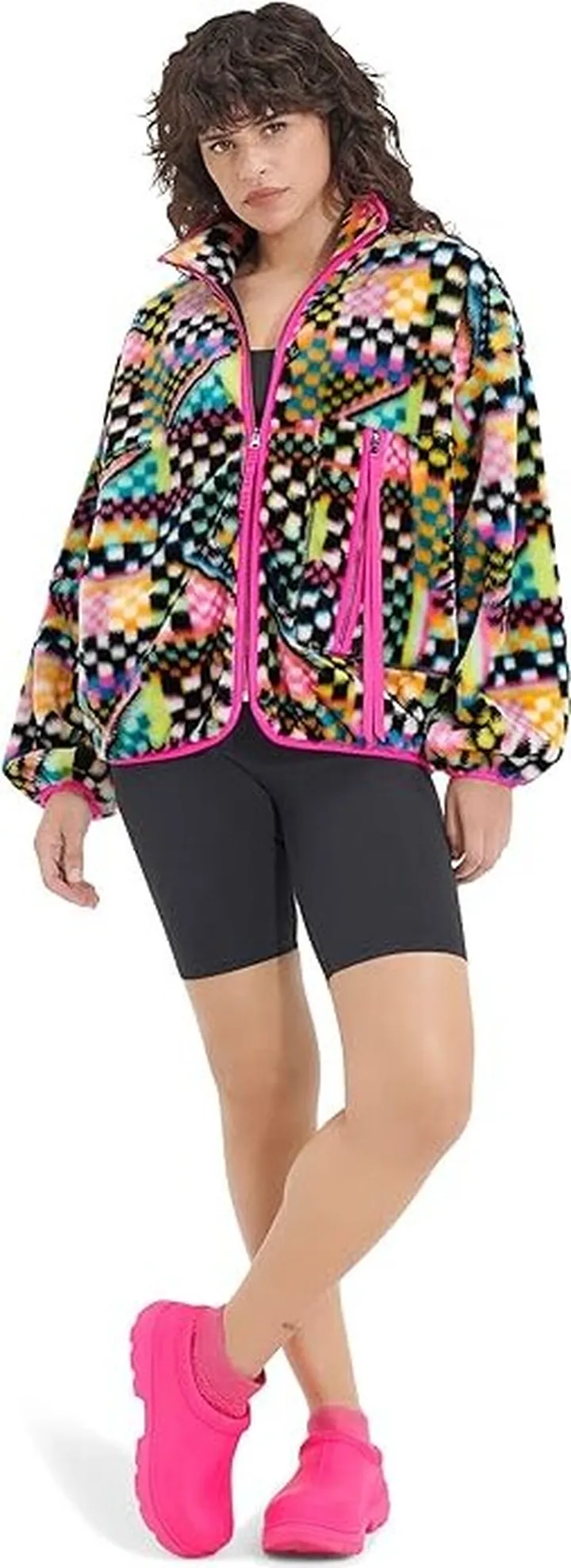 UGG Marlene Faux Fur Jacket (Black Multi Checks) Women's Clothing