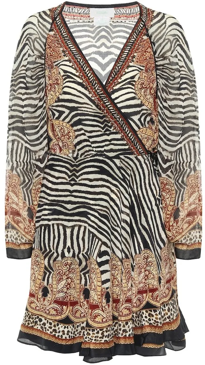 Printed silk wrap mini dress