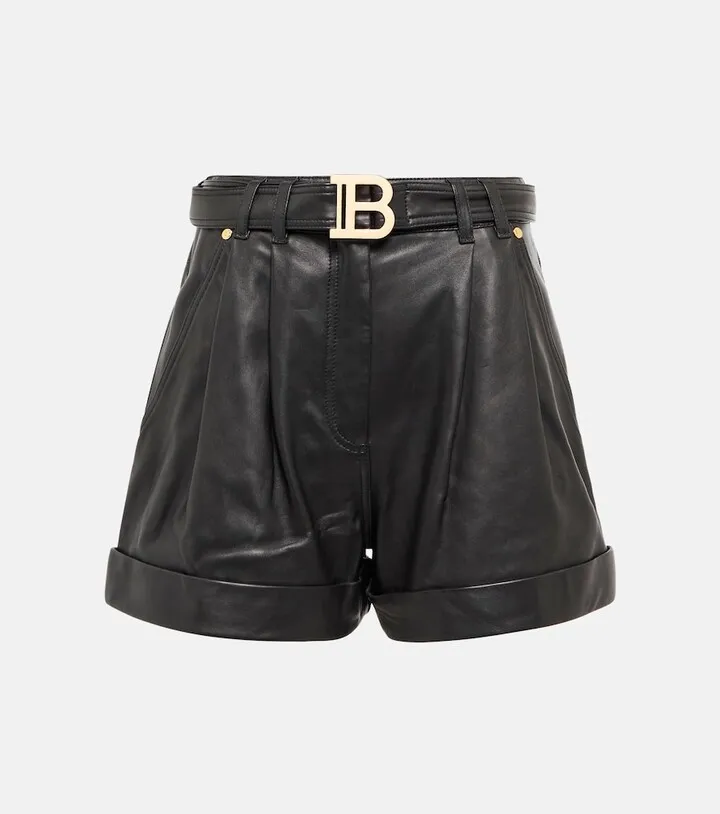 Belted leather shorts