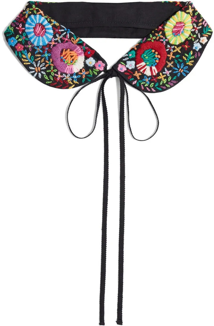 Embroidered cotton-poplin collar