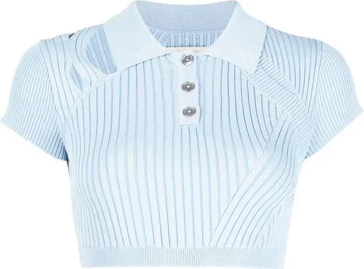 Ribbed Cropped Polo Top