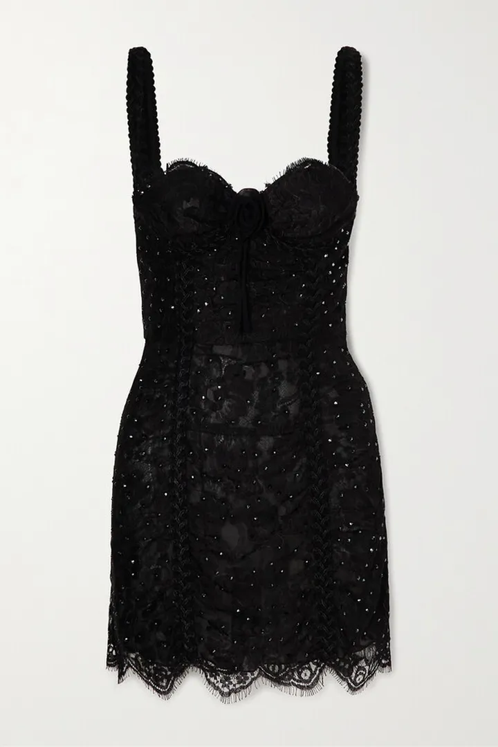 Alessandra Rich - Crystal-embellished Lace Mini Dress - Black