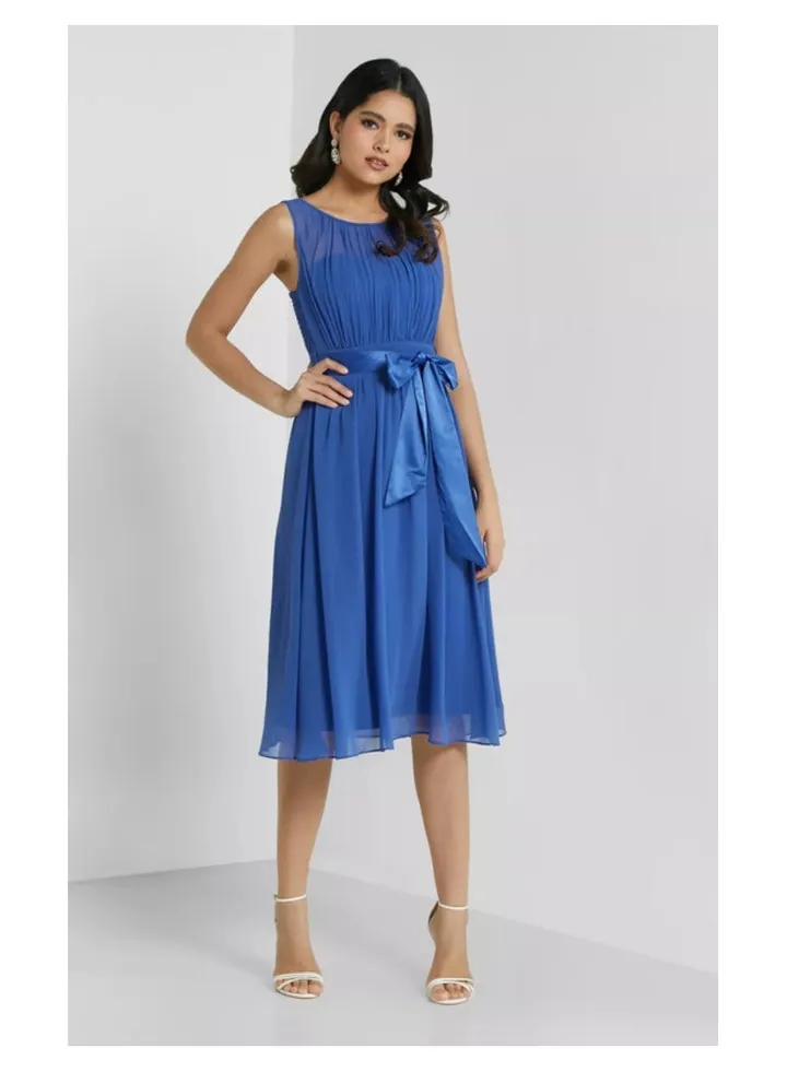 Midi Skater Dress In Blue-Little Mistress