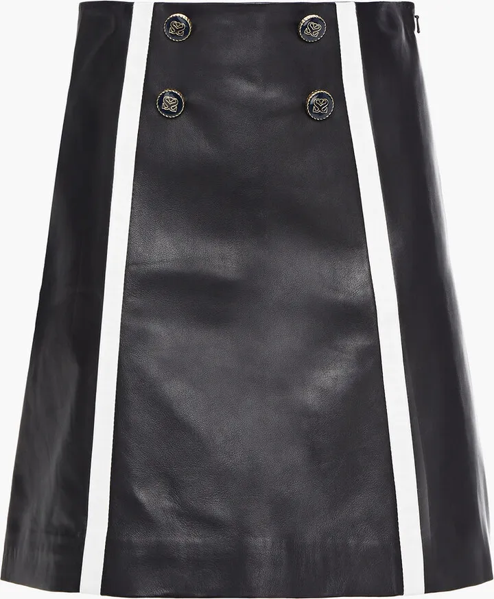 Gansia button-embellished striped leather mini skirt