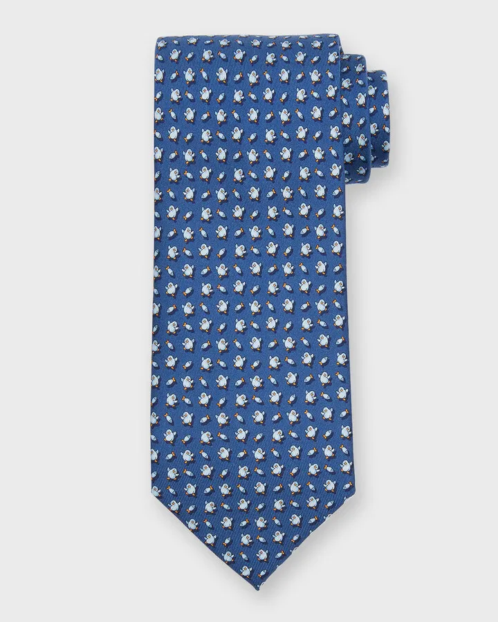 Men's Dancing Penguin-Print Silk Tie