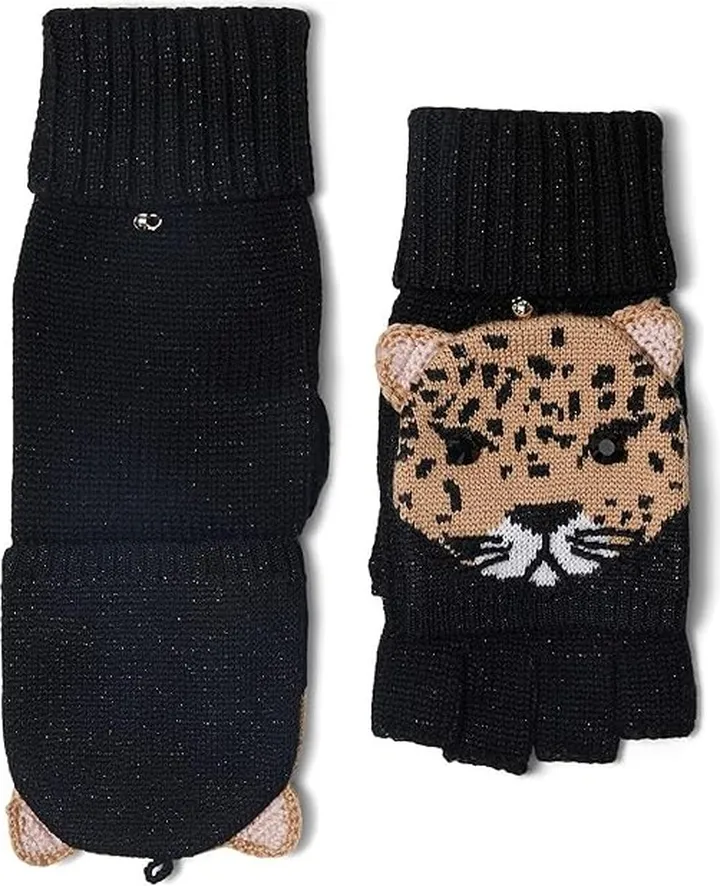 Kate Spade New York Leopard Critter Pop Top Mitten (Black) Extreme Cold Weather Gloves