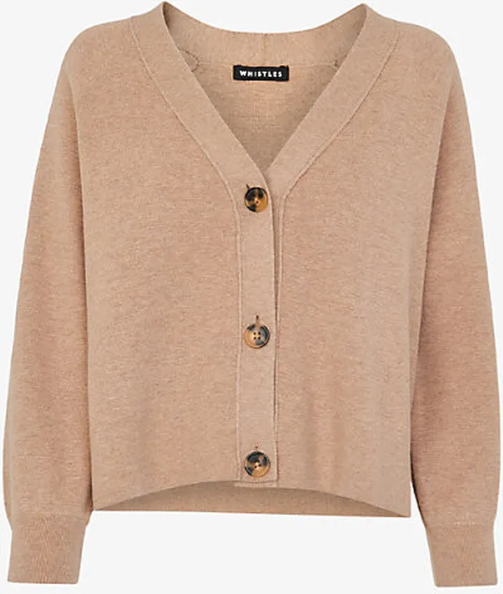 Womens Cream V-neck Relaxed-fit Cotton-blend Cardigan