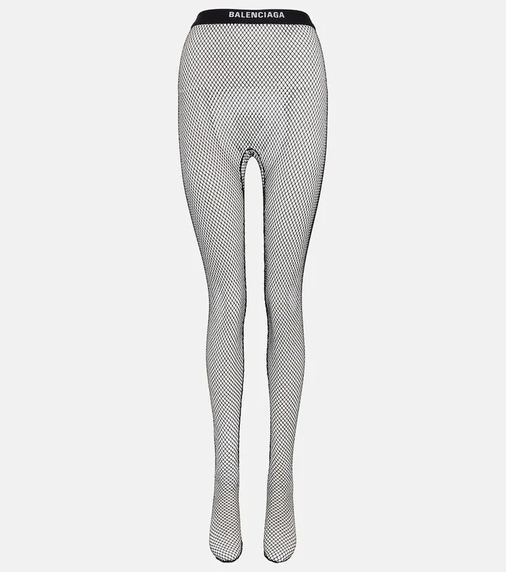 Logo waistband fishnet tights