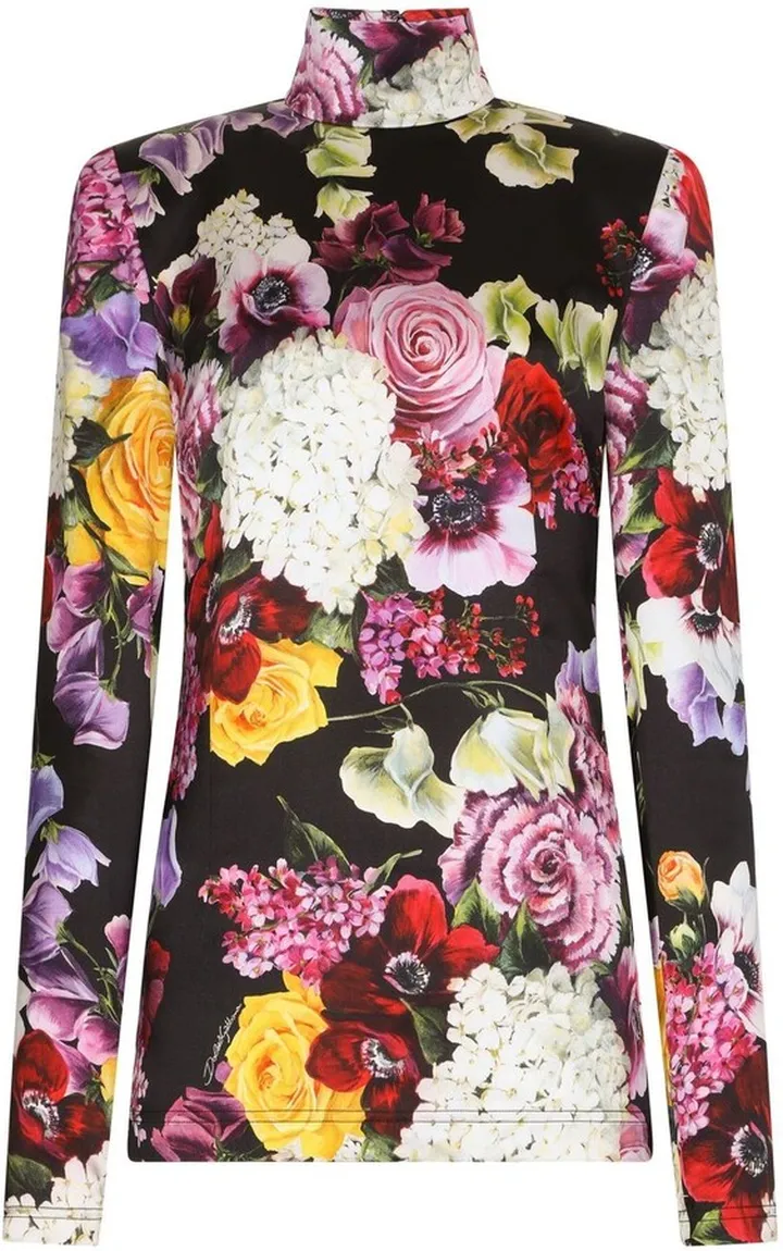 Floral-Print Turtleneck Top