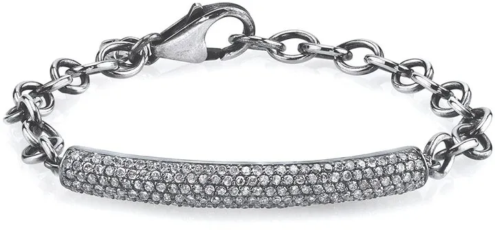 Oxidized Sterling Silver Bracelet with Diamond Bar Station