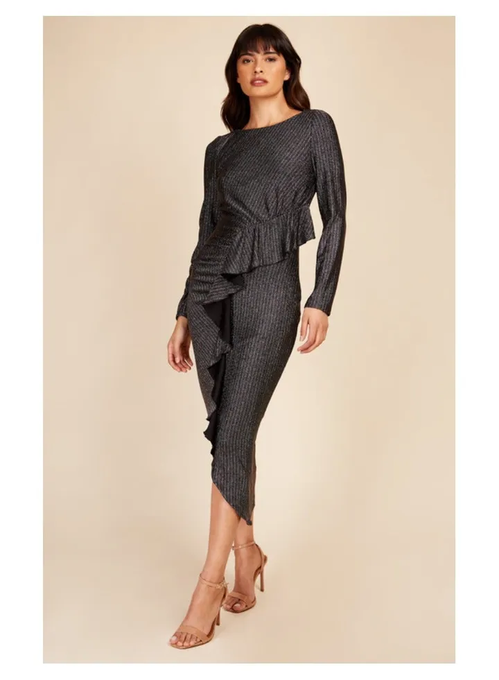 Little Mistress Black Metallic Midi Dress