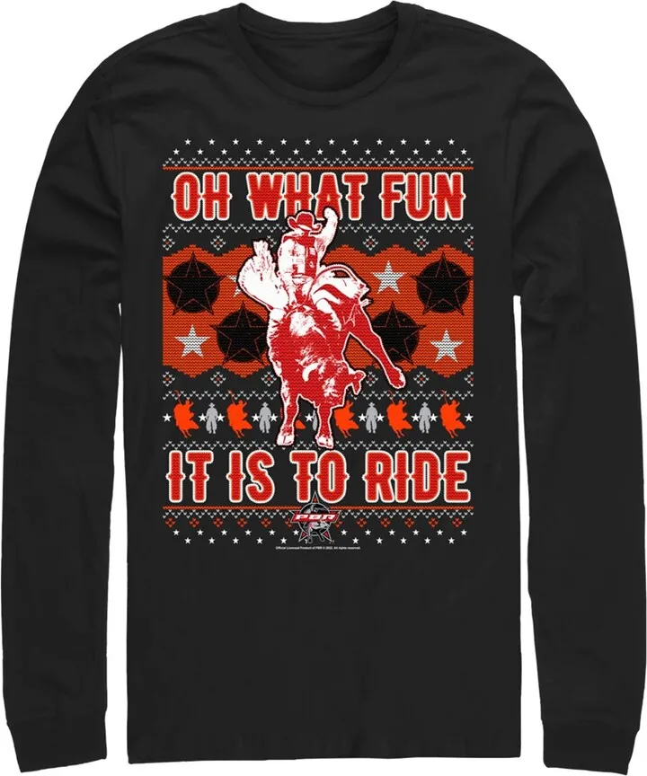 Men's Professional Bull Riders Oh What Fun it is to Ride Sweater Print Long Sleeve Shirt - Black - Small