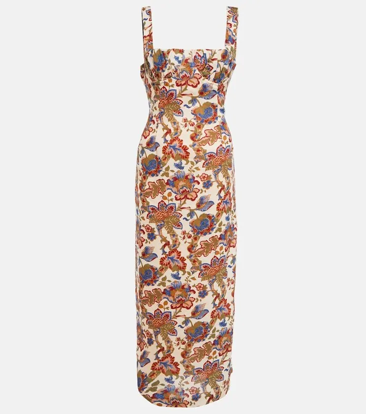 Printed linen midi dress