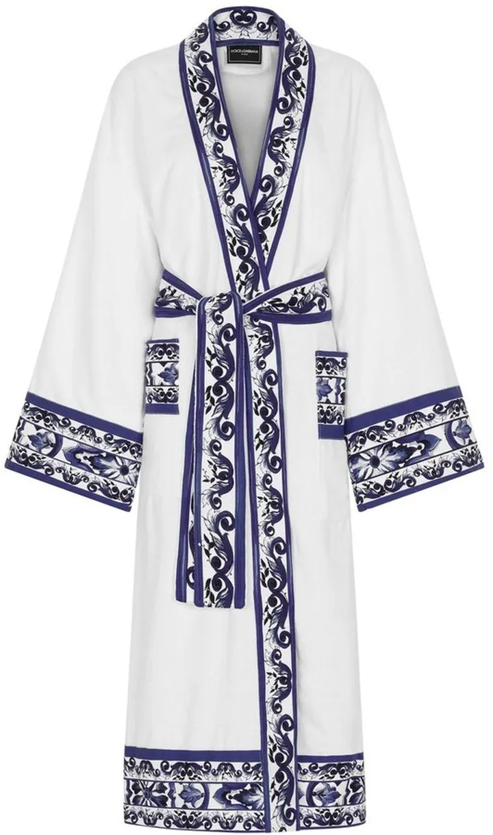 Majolica-print trim bathrobe