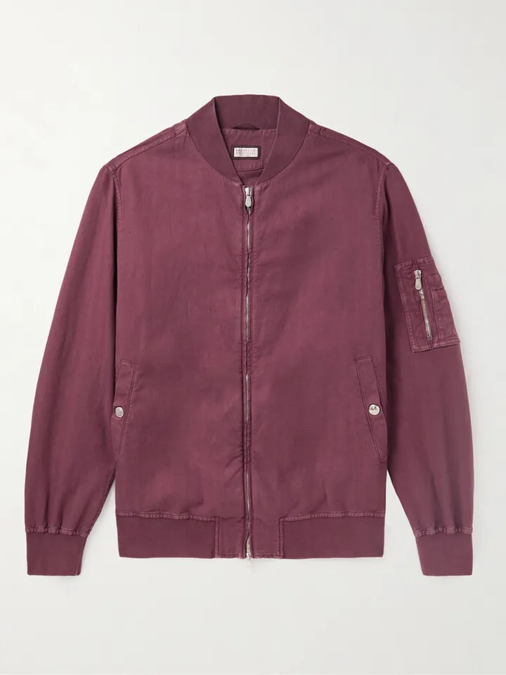 Garment-Dyed Herringbone Cotton-Blend Bomber Jacket