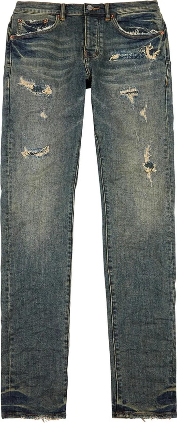 Purple Distressed Slim-leg Jeans