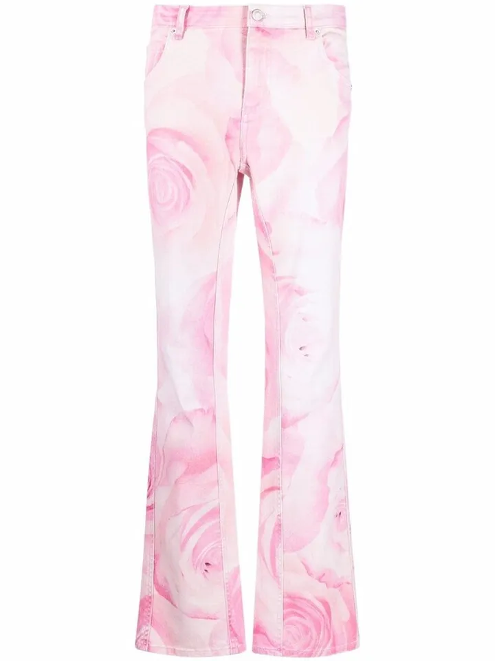 Rose-Print Slim-Cut Trousers