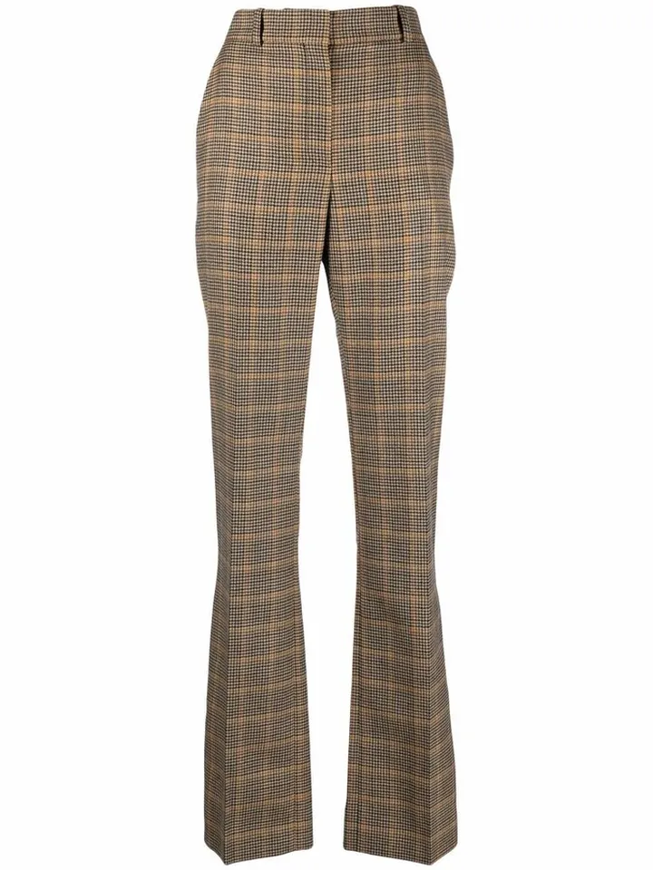 Houndstooth Checked Straight-Leg Trousers