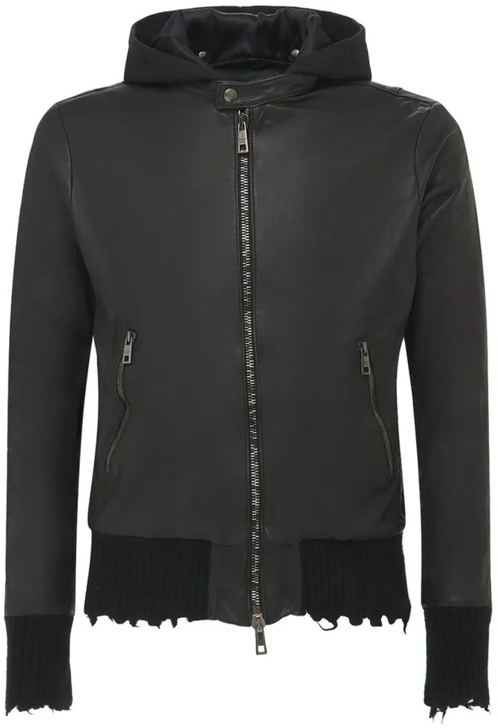 Leather hooded jacket