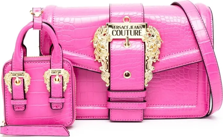Embossed Crocodile-Effect Crossbody Bag