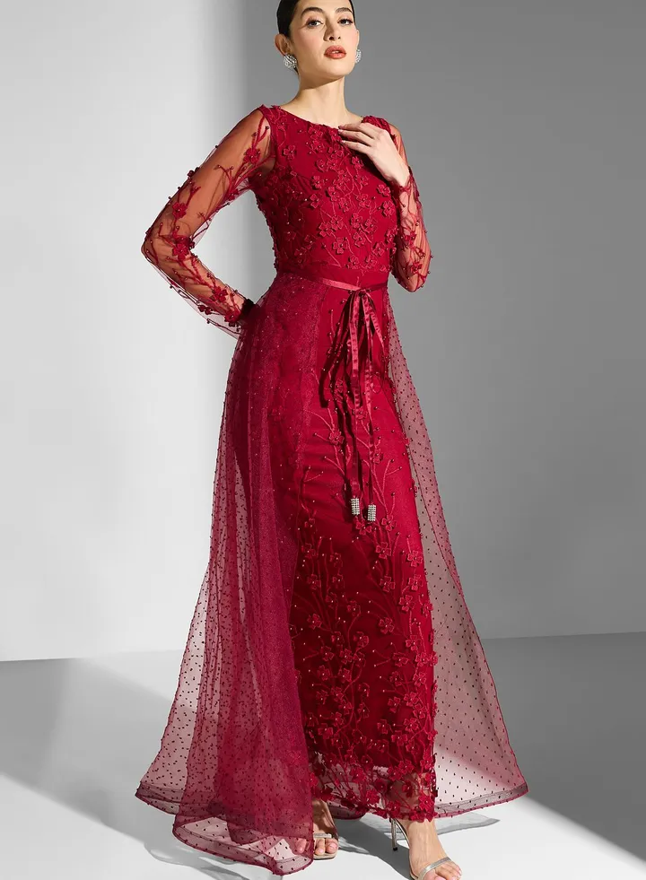 Embellished Mesh Detail Dress