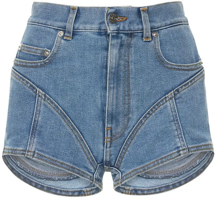 Contrast high waist cotton denim shorts
