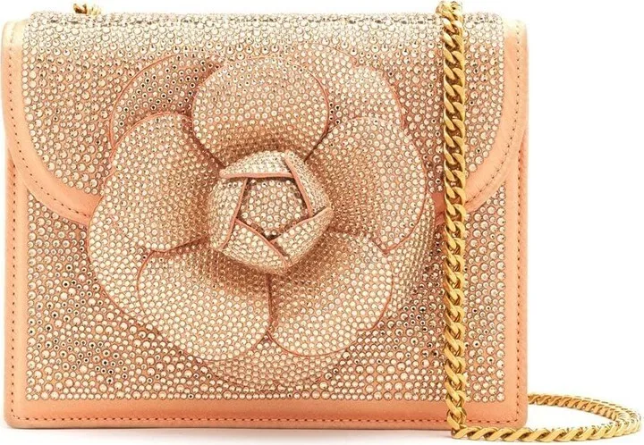 Crystal-Embellished Flower Crossbody Bag