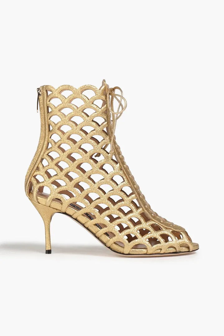 Marte laser-cut metallic cracked-leather ankle boots