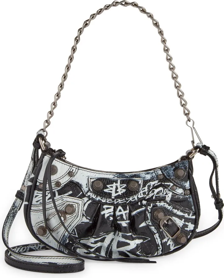 Mini Le Cagole Graffiti Calfskin Crossbody Bag