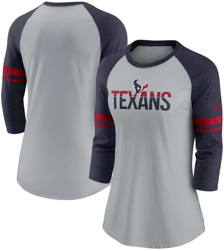 Nike Women's Houston Texans Stripe Mesh Nickname Tri-Blend Three-Quarter Sleeve T-Shirt