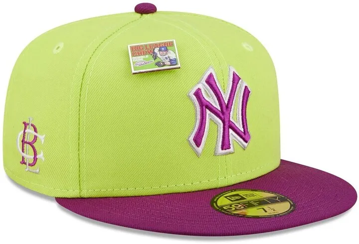 Men's New Era Green and Purple New York Yankees Mlb x Big League Chew Swingin' Sour Apple Flavor Pack 59FIFTY Fitted Hat