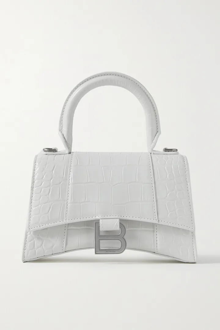 Balenciaga - Hourglass Xs Croc-effect Leather Tote - White