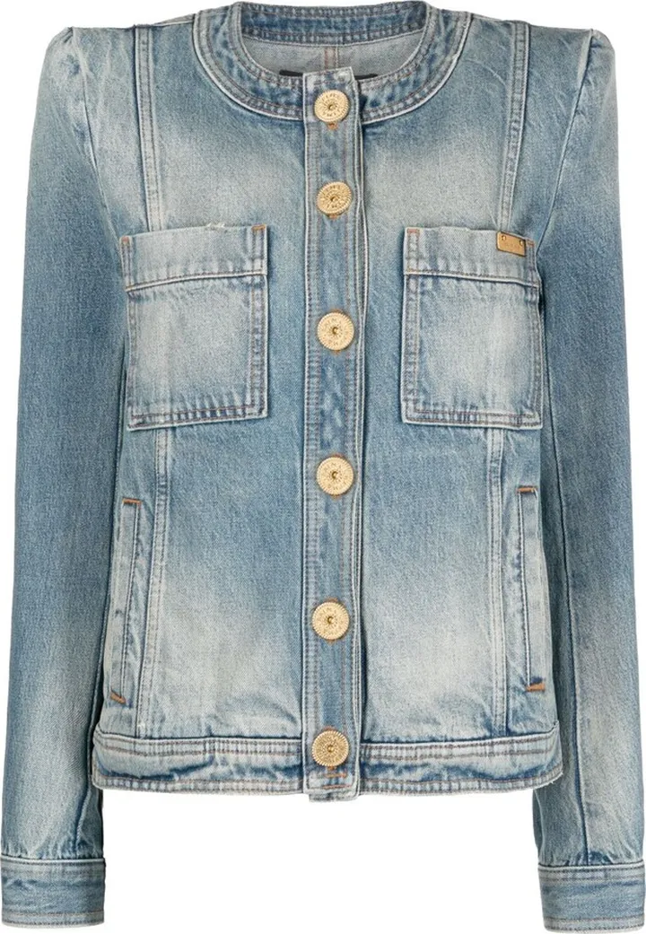 Blue Collarless Denim Jacket