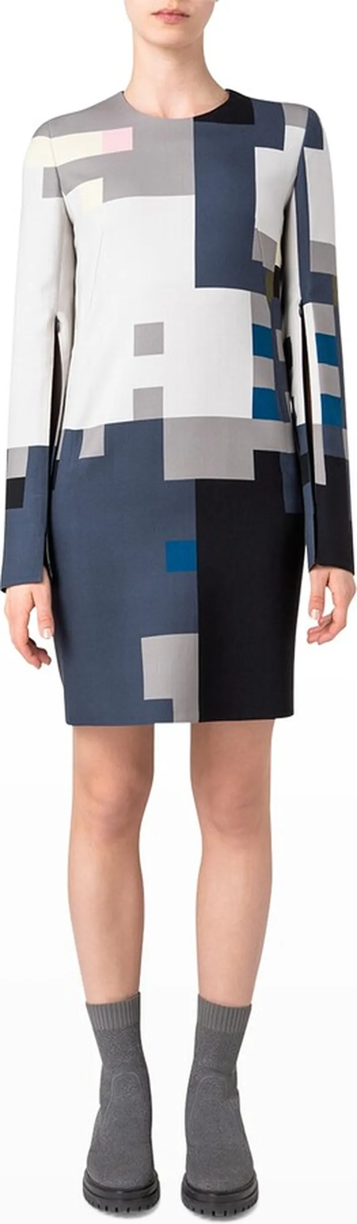 Techno Wool Long-Sleeve Mini Dress