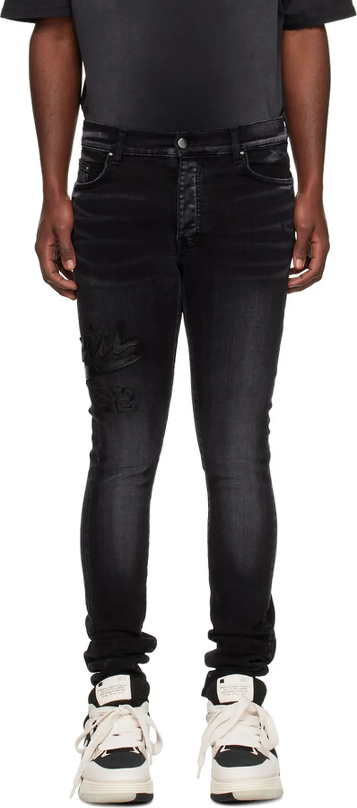 AMIRI Black Varsity Appliqué Jeans