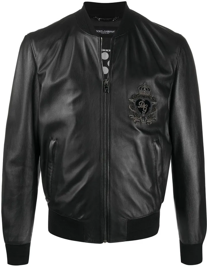 DG patch leather bomber jacket