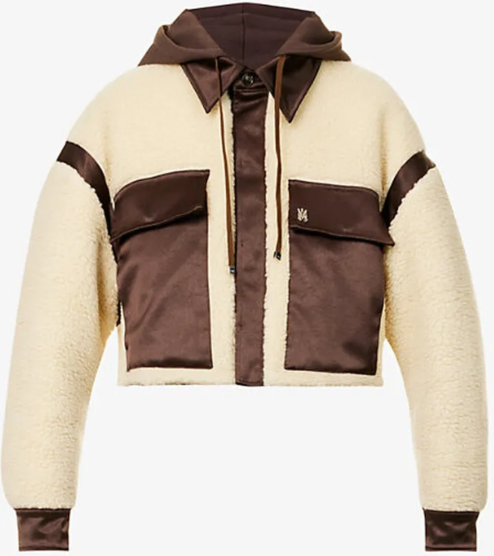 Womens Alabaster Hybrid Track Cropped Faux-shearling Jacket
