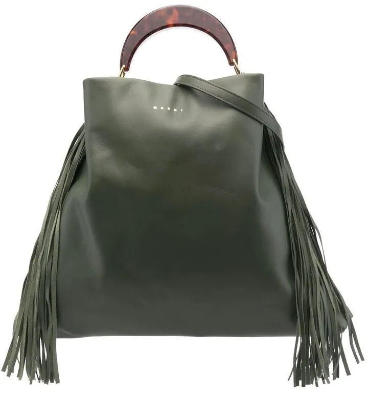 Fringe-Trim Leather Tote Bag