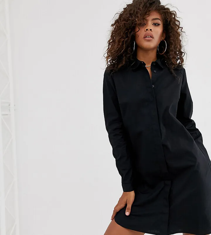 ASOS DESIGN Tall cotton mini shirt dress in black