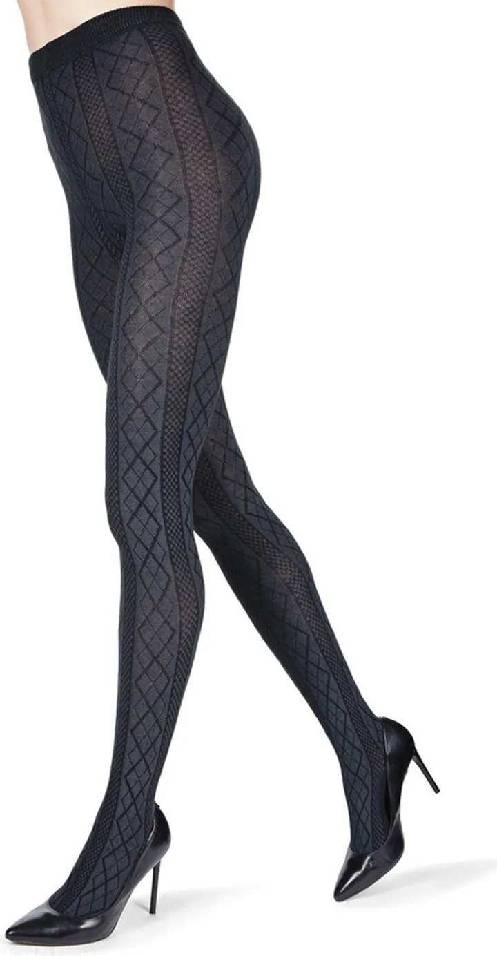 MeMoi Women's Crossing Diamond Patterned Sweater Tights