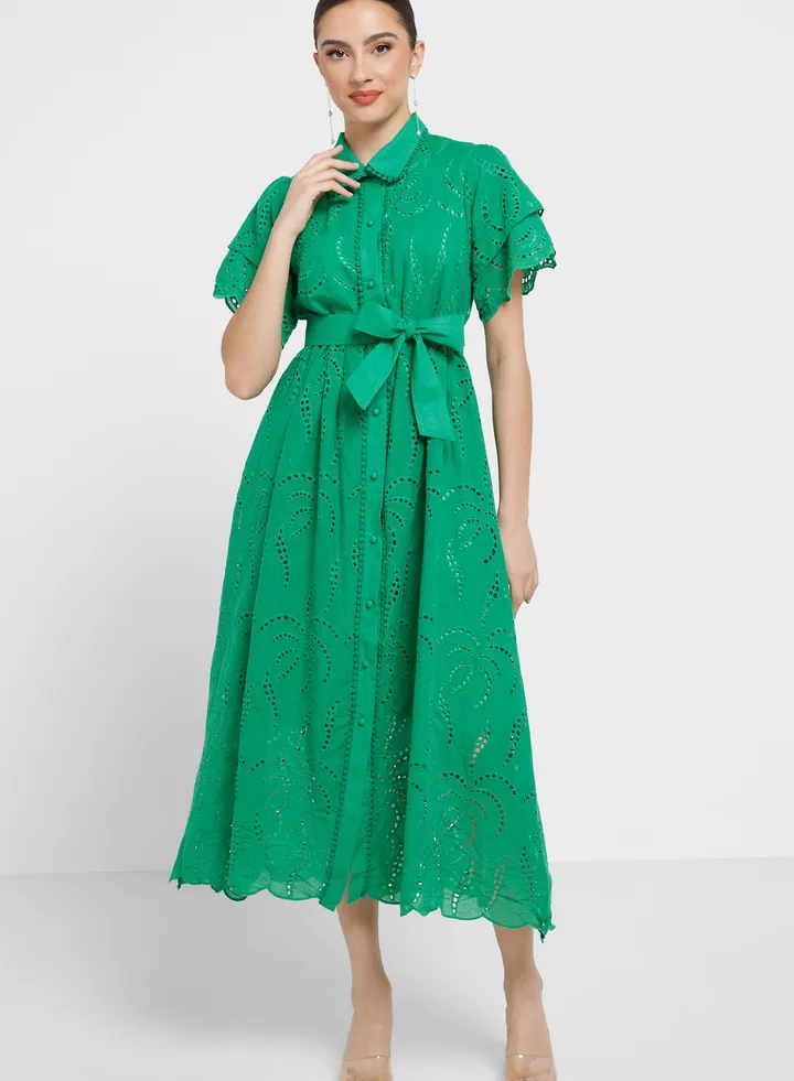 Schiffli Belted Dress