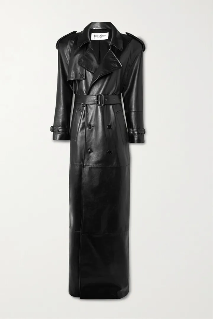 SAINT LAURENT - Belted Leather Trench Coat - Black