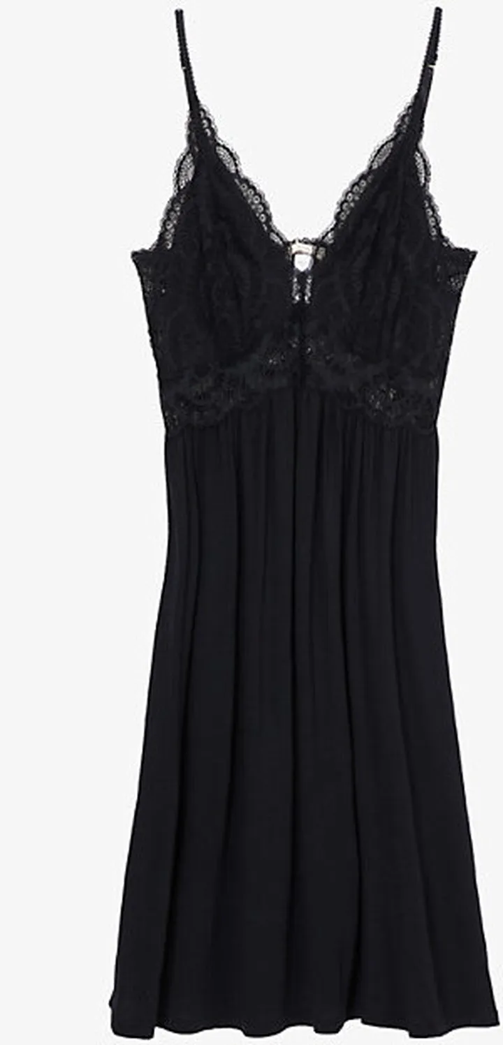 Womens Black Marry Me Mademoiselle Stretch-jersey and Lace Chemise